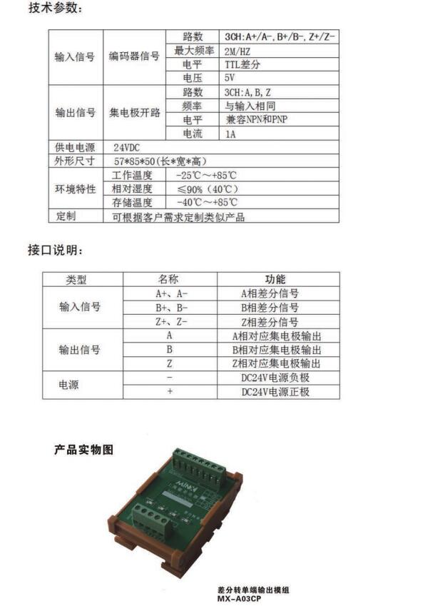 差分转单端输出模组MX- A03CP